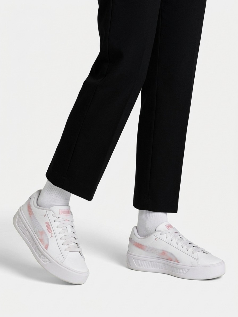 Woman Puma White Sneakers with Pink Accents